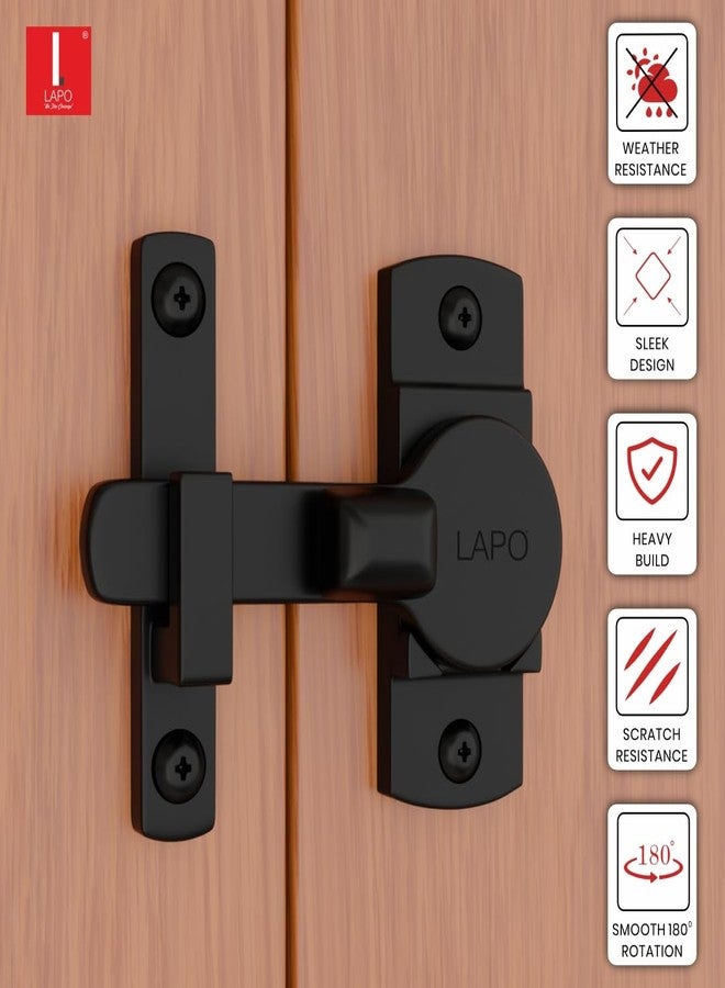 LAPO قفل مزلاج لابو للحمام، مزلاج أطفال بزاوية 180 درجة، قفل باب منزلق، مزلاج قلاب لغرفة النوم، الشرفة، المخزن (أسود، مصنوع من الزنك) - Image 3